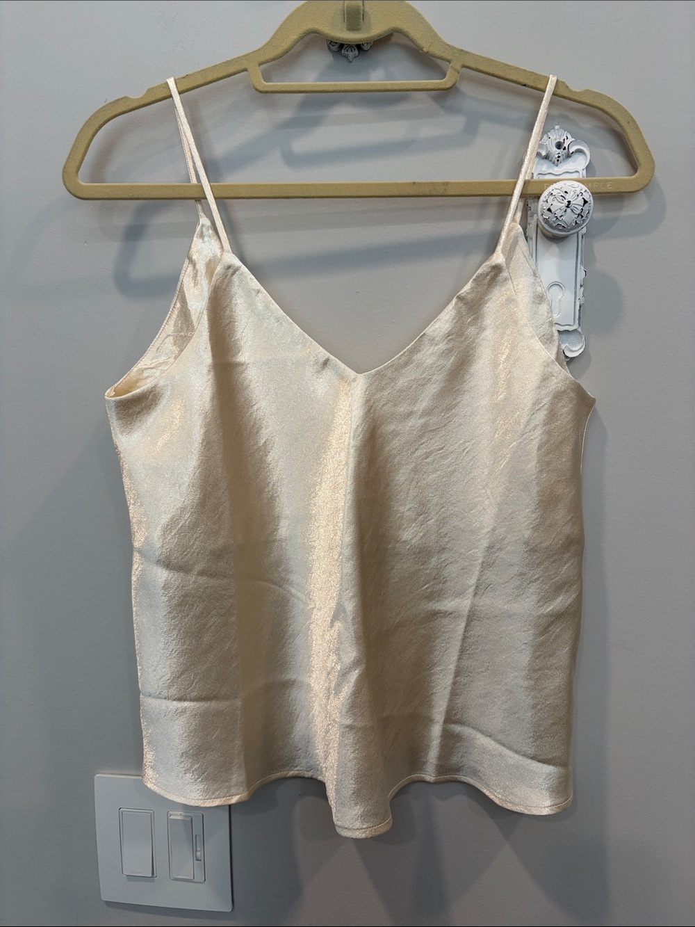 Double Zero Satin V-Neck Cami in Champagne Cream